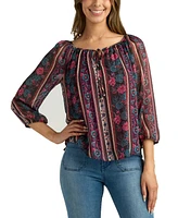 Bcx Juniors' Printed Round-Neck 3/4-Sleeve Peasant Blouse