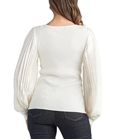 Bcx Juniors' V-Neck Rib-Knit Pleat-Sleeve Sweater