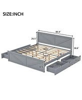 Streamdale Furniture King Size Wooden Platform Bed with Four Storage Drawers and Support Legs, Gray