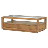 Streamdale Furniture Minimalist Wood & Glass Coffee Table with Drawers and Shelf