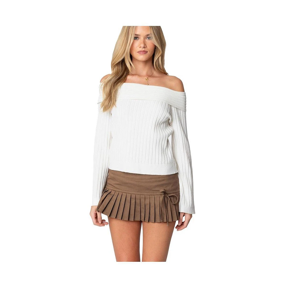 Edikted Women's Brandy Fold Over Ribbed Sweater