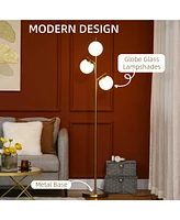 3-Light Gold Floor Lamp with Globe Shade