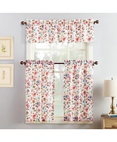 No. 918 Deana Floral Semi-Sheer Rod Pocket Kitchen Curtain Set