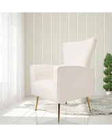 White Velvet Wingback Accent Chair with Gold Legs