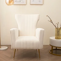 Streamdale Furniture White Velvet Wingback Accent Chair with Gold Legs