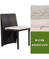 3 Pieces Cushioned Wicker Patio Bistro Set with No Assembly Needed