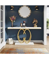 Tribesigns 55 Inch Console Table for Hallway, Faux Marble Gold Entryway Table with Geometric Metal Base, Modern Narrow Sofa Accent Table for Entrance,