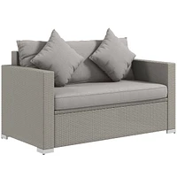 Simplie Fun Wicker Patio Loveseat with Cushions and Pillows