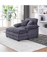 Simplie Fun 56.3" Corduroy Sofa with Toss Pillows and Ottoman