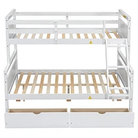 Twin over Full Bunk Bed with Ladder, Two Storage Drawers, Safety Guardrail, Gray