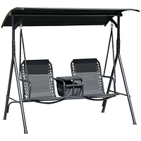 Streamdale Furniture 2-Seat Patio Swing Chair with Canopy, Table, and Bungie Suspension