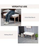 32" End of Bed Bench, Upholstered Bedroom Bench, Cream White
