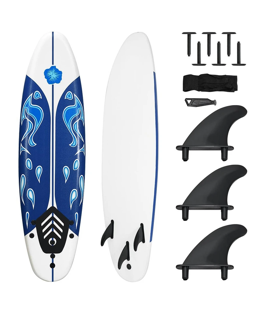 Sugift 6 Feet Surfboard with 3 Detachable Fins-White