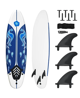 Sugift 6 Feet Surfboard with 3 Detachable Fins-White