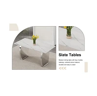 Compact White Patterned Dining Table (63" x 31.4" x 30")