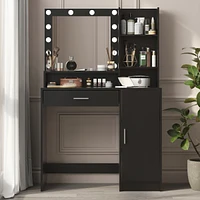 Streamdale Furniture Vanity Desk with Mirror & Light, Storage Dresser (Black)