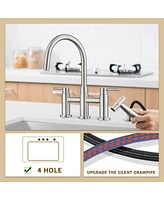 Double Handle Bridge Kitchen Faucet with Side Spray
