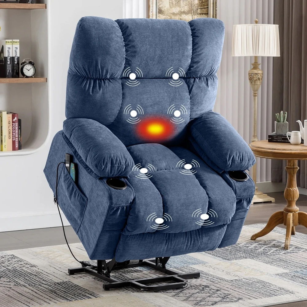 Simplie Fun Electric Recliner for Elderly with Side Pockets, Usb Port, Heat and Massage