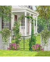 Givimo 87 Inches Garden Arbor with Lockable Gate Side Planters-Black