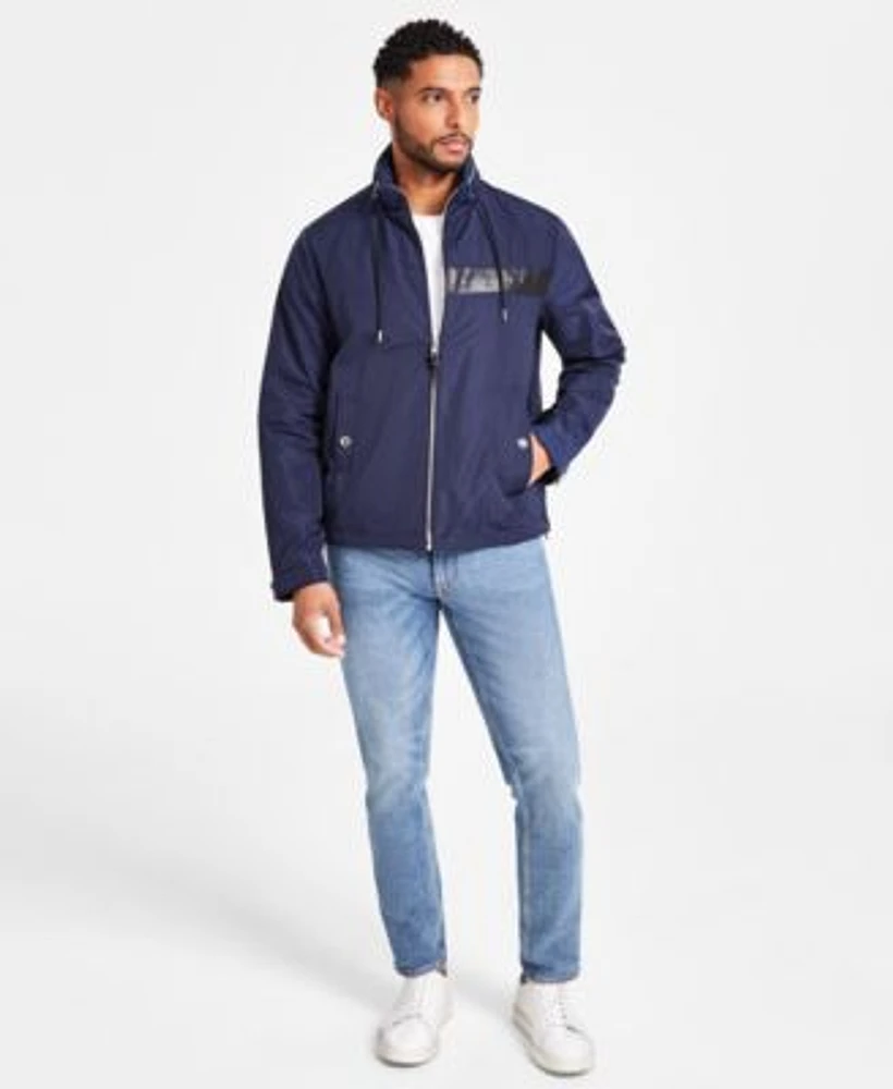 Michael Kors Mens Hooded Lightweight Windbreaker Jacket Refine Textured Crewneck T Shirt Parker Slim Fit Stretch Jeans