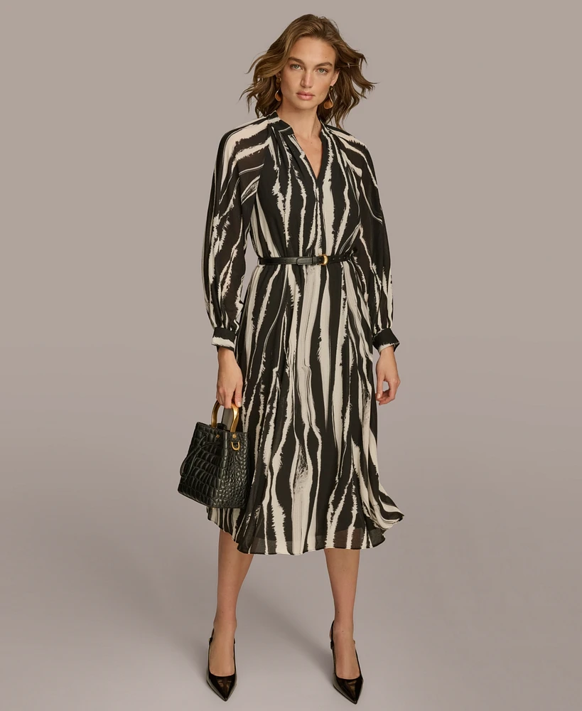 Donna Karan New York Women's Printed Belted A-Line Dress