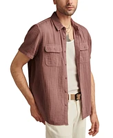 Lucky Brand Men's Double Weave Short Sleeve Button-Front Utility Shirt