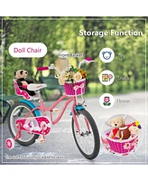 Gymax Inches Kids Bicycle w/ Doll Chair & Basket Kids Bike w/ Training Wheels Pink