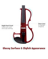 Yescom 4/4 Full Size Electric Violin Wood Silent Fiddle Fittings Headphone Jujube Red