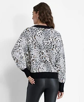 Dkny Women's Faux-Fur Animal-Print Crewneck Sweater