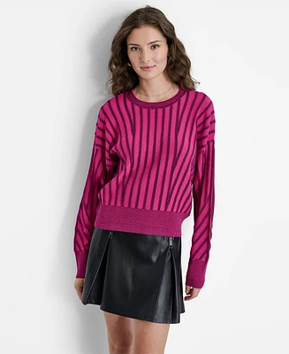 Dkny Women's Striped Dropped-Sleeve Crewneck Sweater