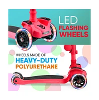 Hurtle ScootKid 3-Wheel Kids Scooter - Child & Toddler Toy Scooter with Built-in Led Wheel Lights, Fold-Out Comfort Seat