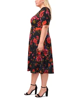 Msk Plus Printed Round-Neck Midi Jersey Dress