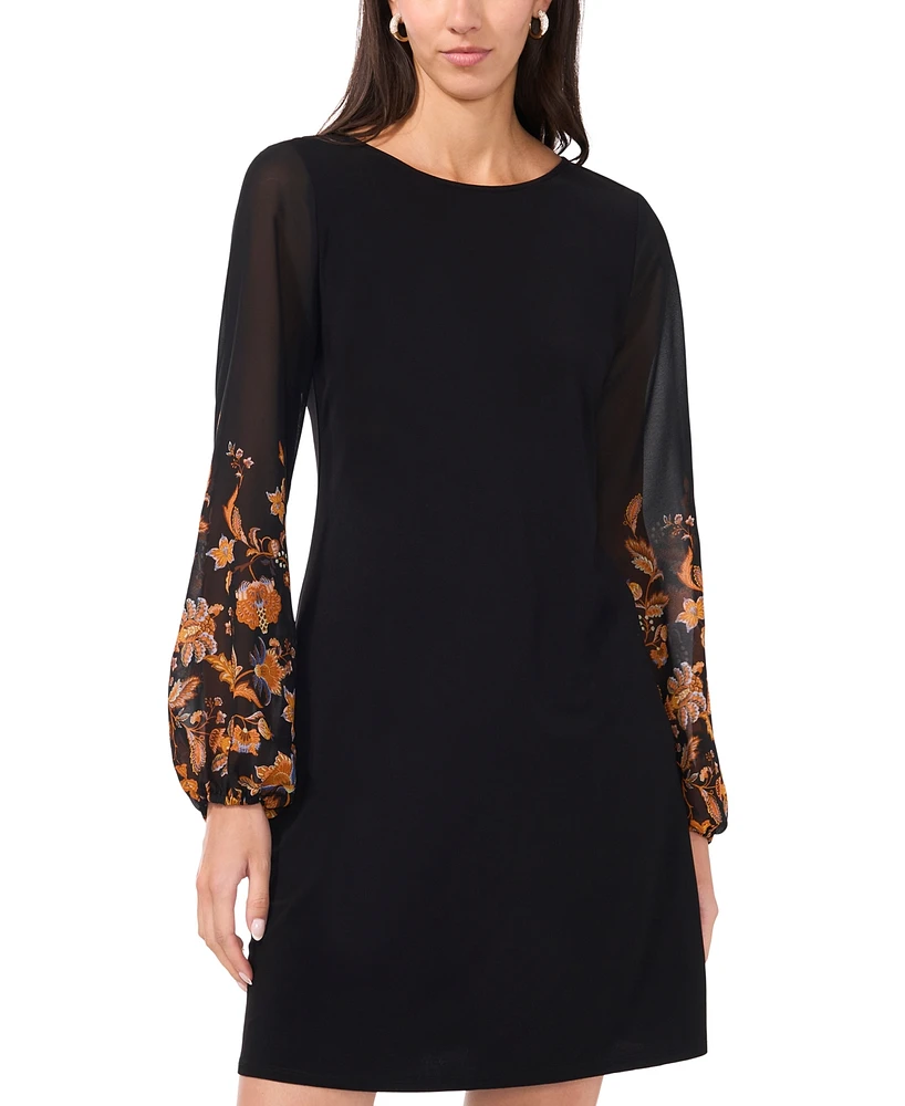 Msk Petite Round-Neck Contrast-Long-Sleeve Shift