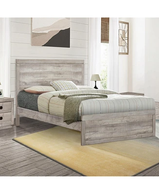 Simplie Fun Rustic White Platform Bed with Wooden Slats