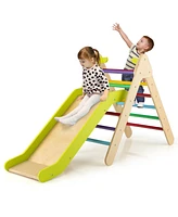 Sugift 2-in-1 Wooden Triangle Climber Set with Gradient Adjustable Slide