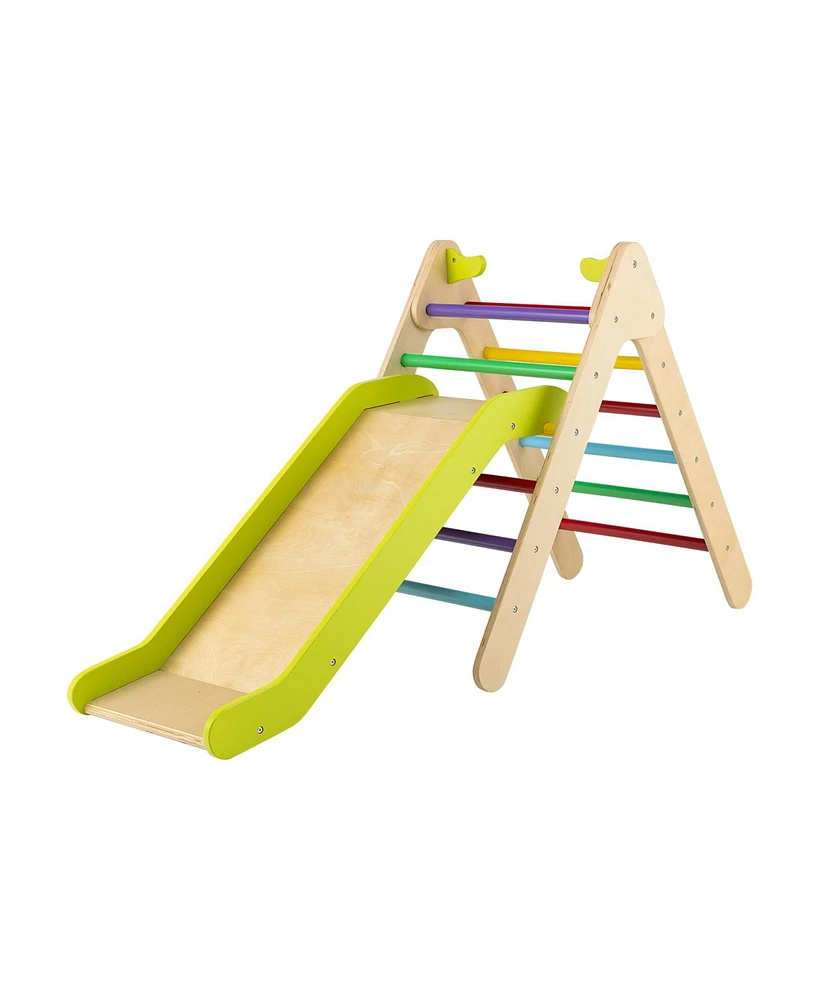 Sugift 2-in-1 Wooden Triangle Climber Set with Gradient Adjustable Slide