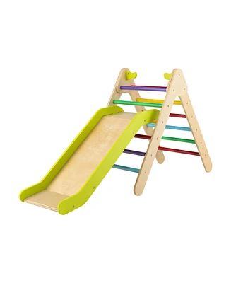 Sugift 2-in-1 Wooden Triangle Climber Set with Gradient Adjustable Slide