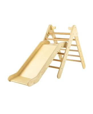 Sugift 2-in-1 Wooden Triangle Climber Set with Gradient Adjustable Slide