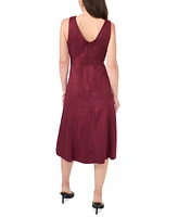 Msk Petite V-Neck Fit & Flare Faux-Suede Midi Dress