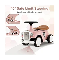 Vebreda Kids Sit to Stand Vehicle with Working Steering Wheel and Under Seat Storage-Pink
