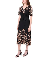 Msk Petite Floral-Print Belted Midi Dress