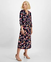 Jamie & Layla Petite Floral-Print Twist-Front Midi Dress