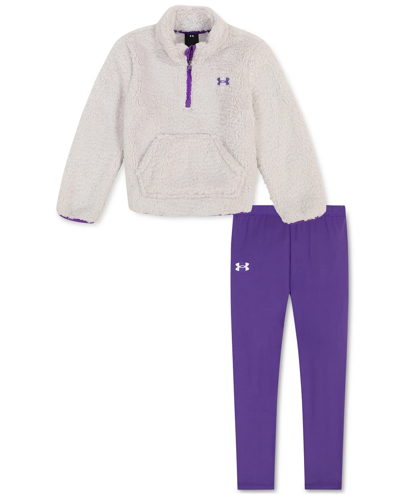 Under Armour Toddler & Little Girls 2-Pc. Minky 1/4-Zip Faux-Fur Sweatshirt Solid Leggings Set