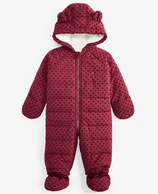 First Impressions Baby Girls Hooded Flocked Hearts Footed Snowsuit, Created for Macy's