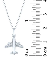 Diamond Accent Airplane Pendant Necklace in Sterling Silver, 16" + 2" extender