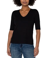 Liverpool Los Angeles Women's V-Neck Elbow-Sleeve Knit Top