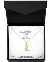 Diamond Accent Cowboy Boot Pendant Necklace in 14k Gold-Plated Sterling Silver, 16" + 2" extender - Gold