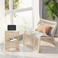Sugift Rattan Side Table Bamboo Accent Bedside Table with Tempered Glass Top Black