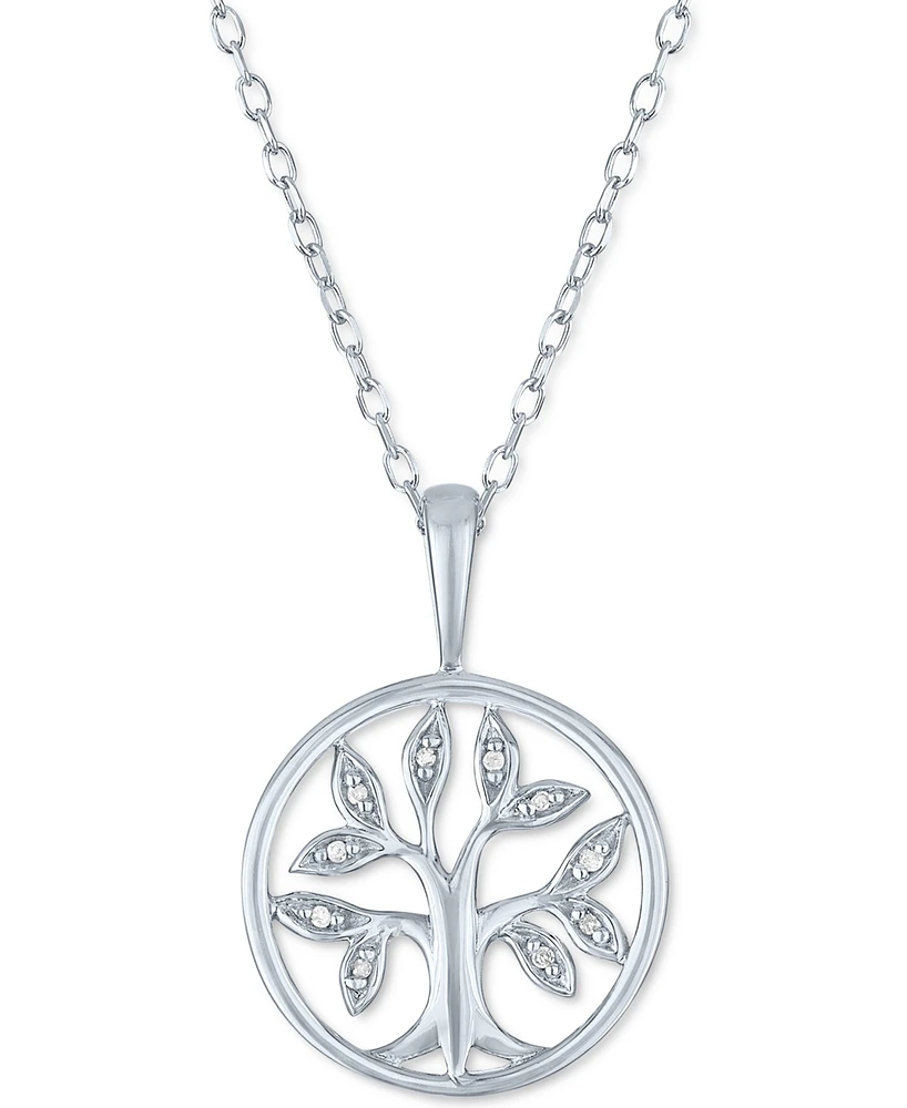 Diamond Accent Tree Pendant Necklace in Sterling Silver, 16" + 2" extender