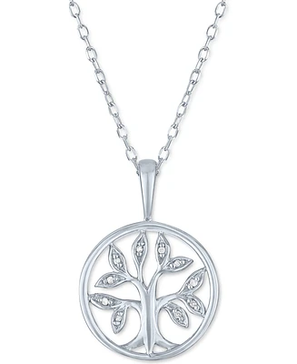 Diamond Accent Tree Pendant Necklace in Sterling Silver, 16" + 2" extender